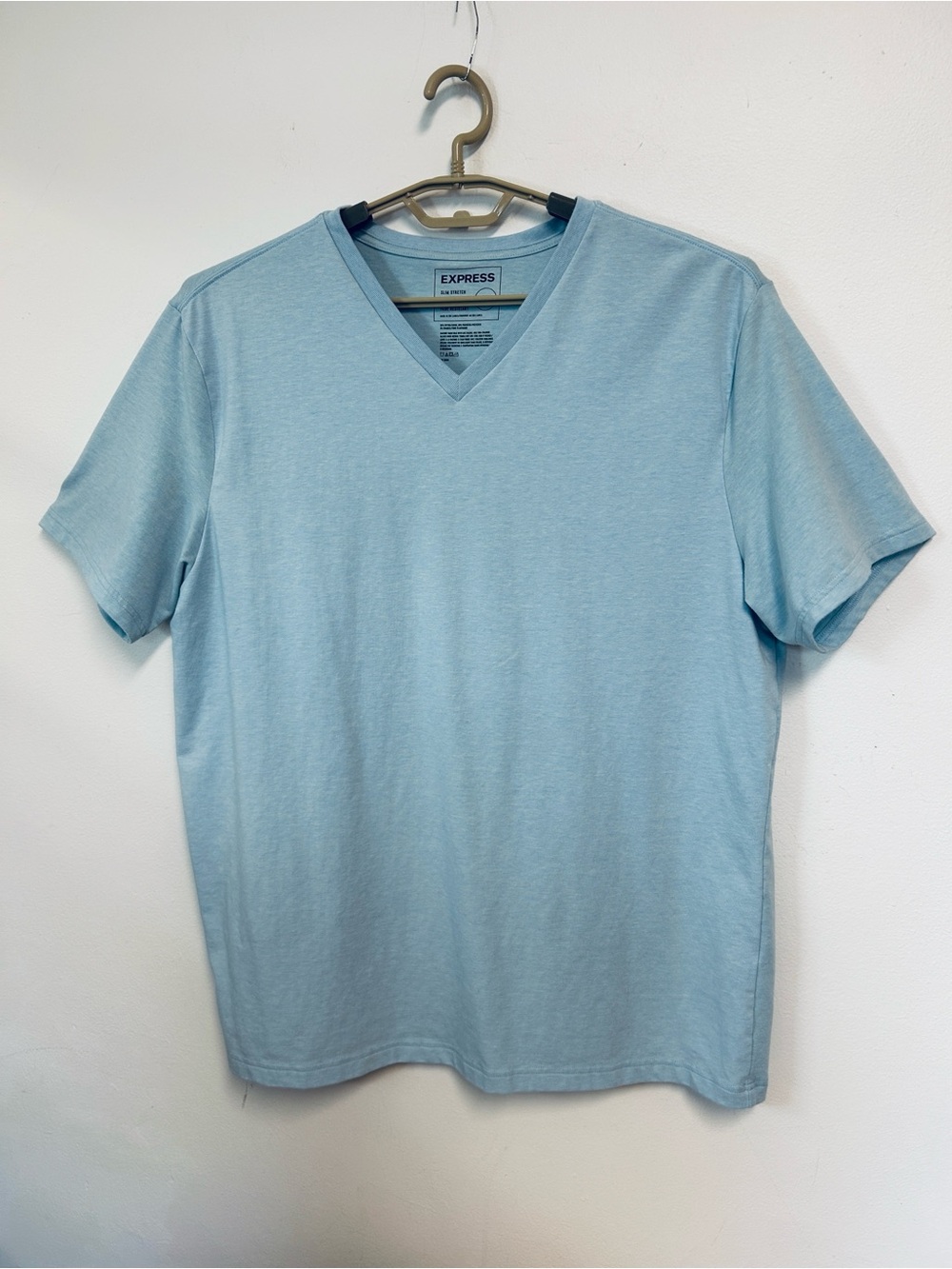 Express Slim Stretch Fade Resistant Blue V-Neckline Short Sleeve Tee Mens XXL